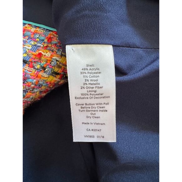 Talbots Rainbow Tweed Contrast Trim Blazer Suit Jacket Preppy Corpcore Colorful - Picture 7 of 8